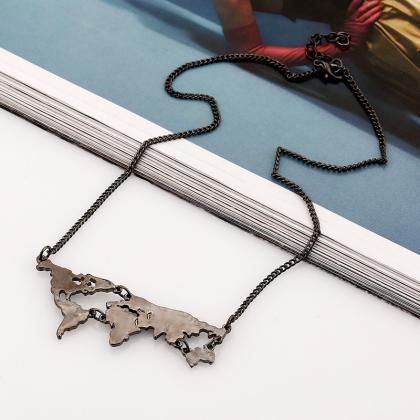World Map Chain Necklace In Gold, Silver, Rose..