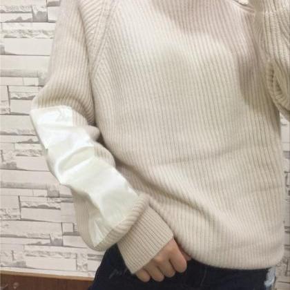 High-neck Cashmere Knitting Arm Patch Sweater