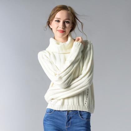 Pure Color High Collar Knitting Sweater on Luulla