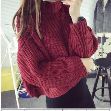 Pull Over High Neck Batwing Sleeve Short Sweater
