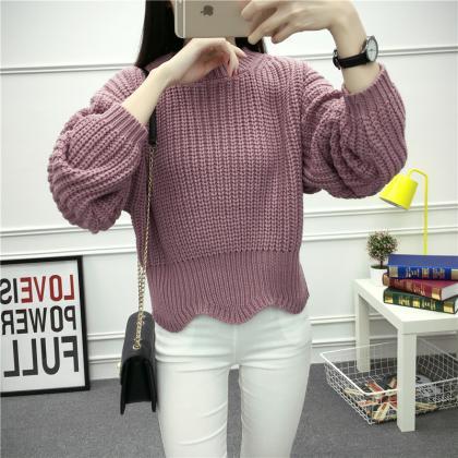 Pull Over High Neck Batwing Sleeve Short Slim..
