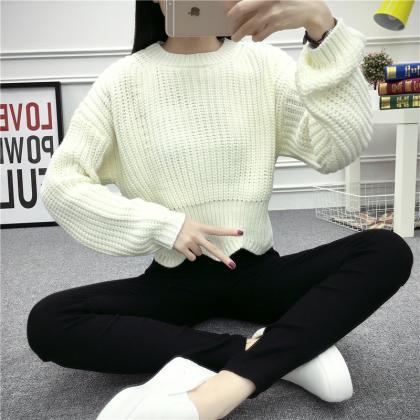 Pull Over High Neck Batwing Sleeve Short Slim..