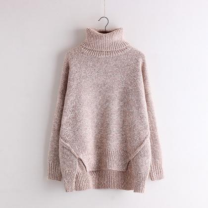 High Collar Loose Split Knitting Sweater