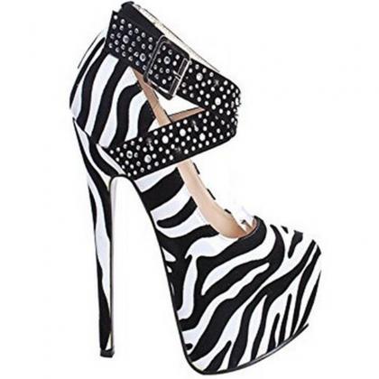 Rounded Toe Print Stiletto Pumps Fe..