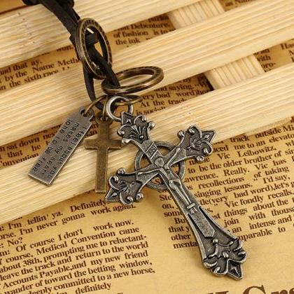 Hot leather alloy Cross Necklace