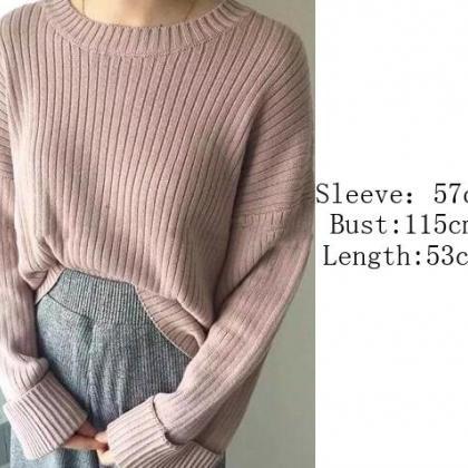 Retro Loose Ribbed Knit Bell Long-sleeved Sweater