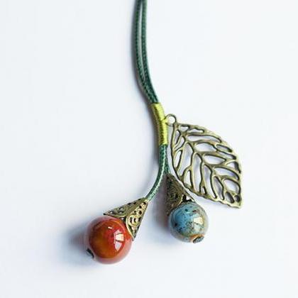 Fall Fruit Red Bead Leaf Ceramic Necklace