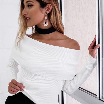 Knitted Off-the-shoulder Double Layered Long..