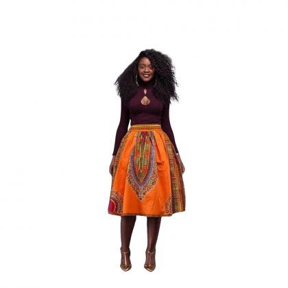 Totem Printing High Waist A-line Flared Skirt