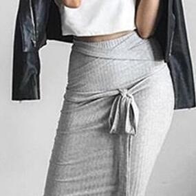 Fashion Bowknot Ribbed-knit Bodycon Long Skirt