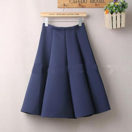 High Waist A-line Pure Color Pleated Skirt