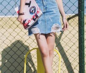 2017 Summer Fashion Joker Hole Burrs Denim Skirts