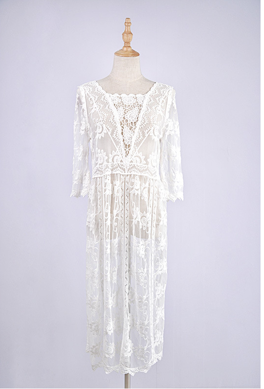 Lace Embroidery Hollow Out Beach Cover Ups
