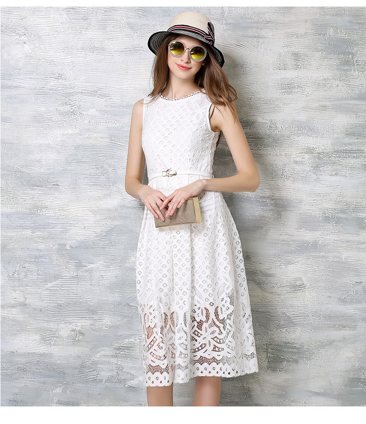 2017 Summer Pure Color Sleeveless Lace Dress