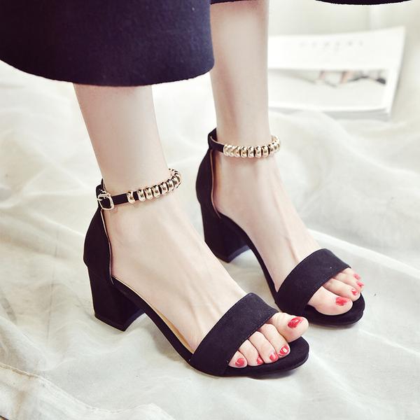 Suede Ankle Strap Chunky Heel Peep-toe Summer Beads Sandals
