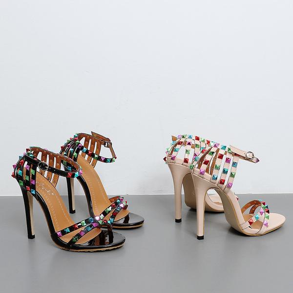 Colorful Rivets Ankle Wraps Stiletto High Heels Sandals