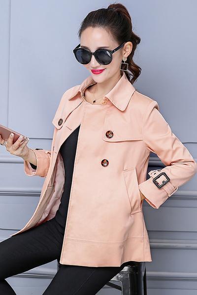 Solid Color Stand Collar Double Breasted Pockets Coat