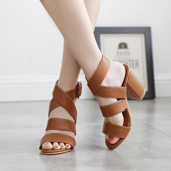 Open Toe Straps Ankle Wrap Chunky Heel Sandals