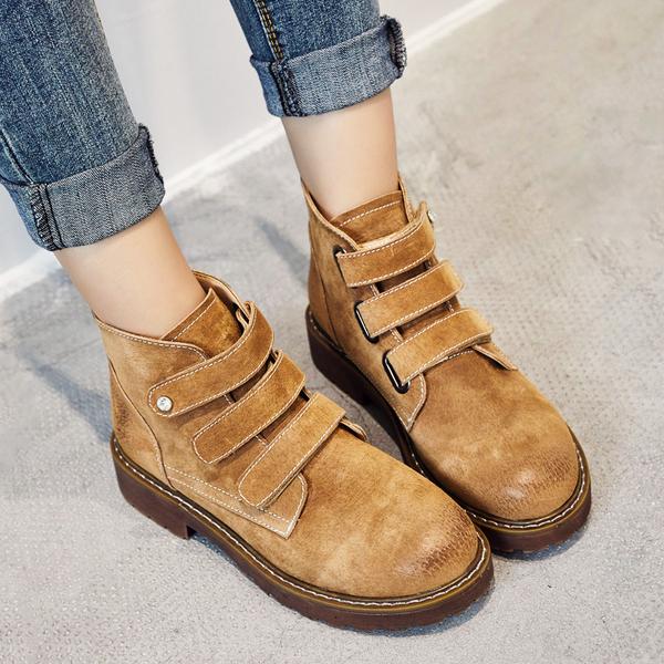 Leather Round Toe Solid Color Flat Short Boots