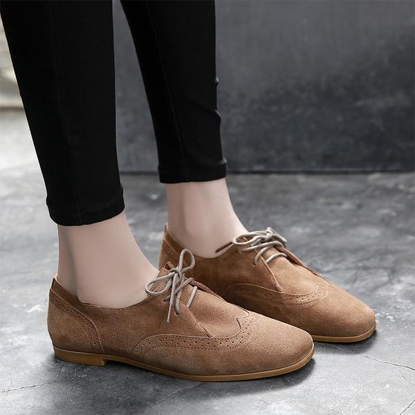 British Round Toe Lace Up Casual Flats