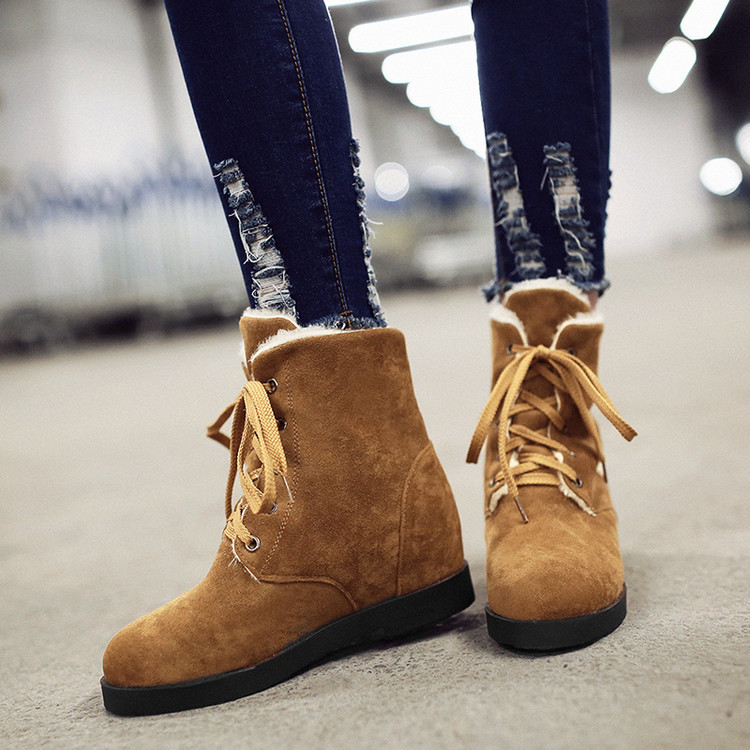 Warm Suede Round Toe Lace Up Short Martin Boots