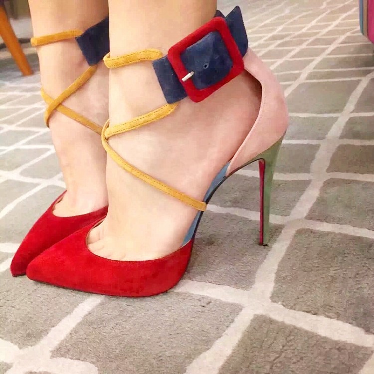 Colorful Hasp Straps Cross Pointed Toe High Stiletto Heels