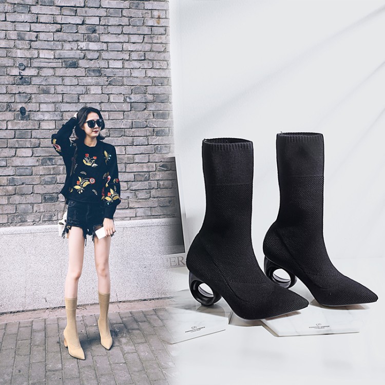 Pointed Toe Circle Unique Heels Half Length Boots on Luulla