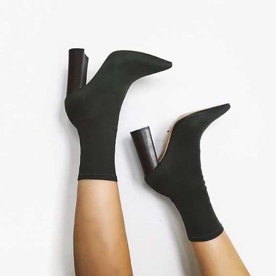 Faux Suede Pointed-toe Chunky Heel Mid-calf Sock Boots