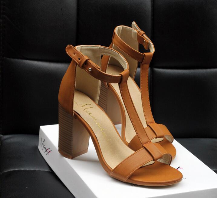 Open Toe Ankle Wrap Solid Color High Chunky Heels Sandals