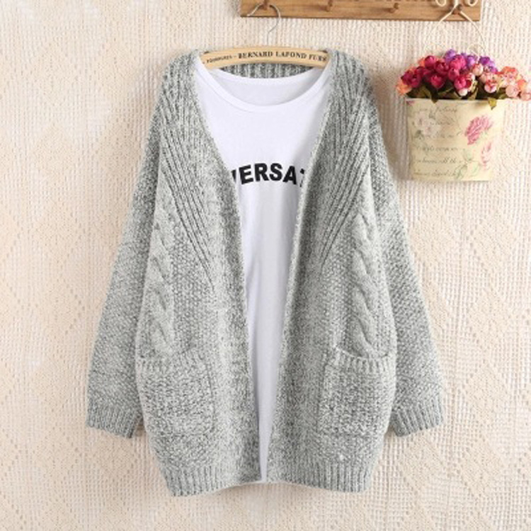 Pure Color Long Sleeves Pockets Loose Open Cardigan