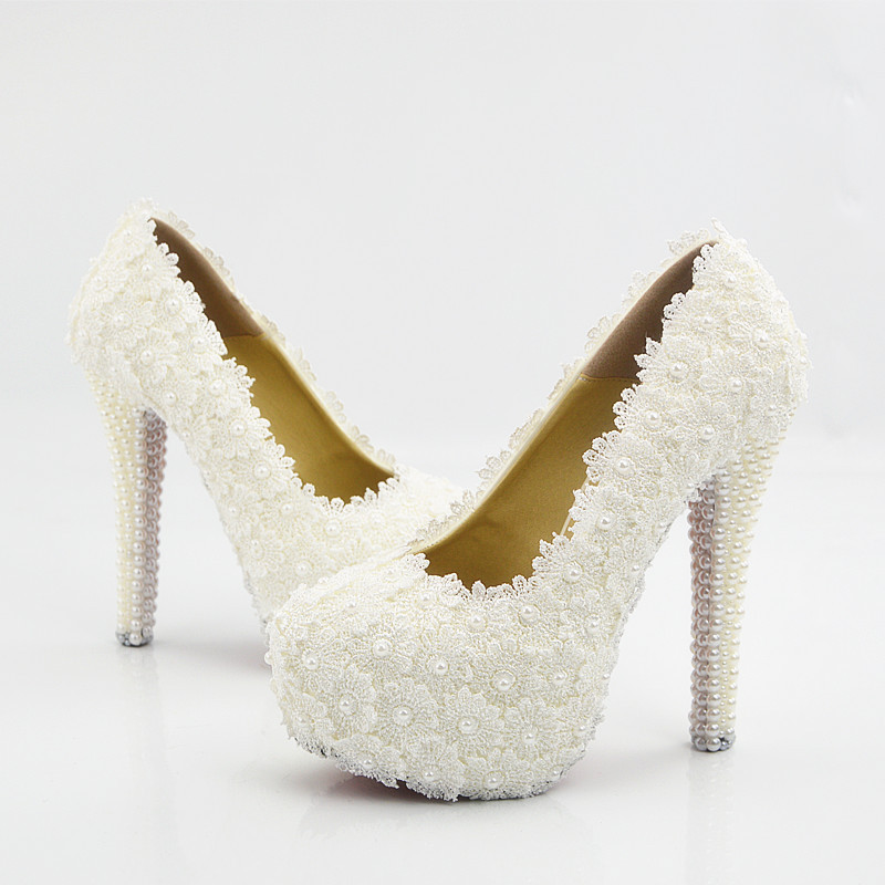 Flowers Beads Round Toe Low Cut Stiletto High Heel Bridal Shoes