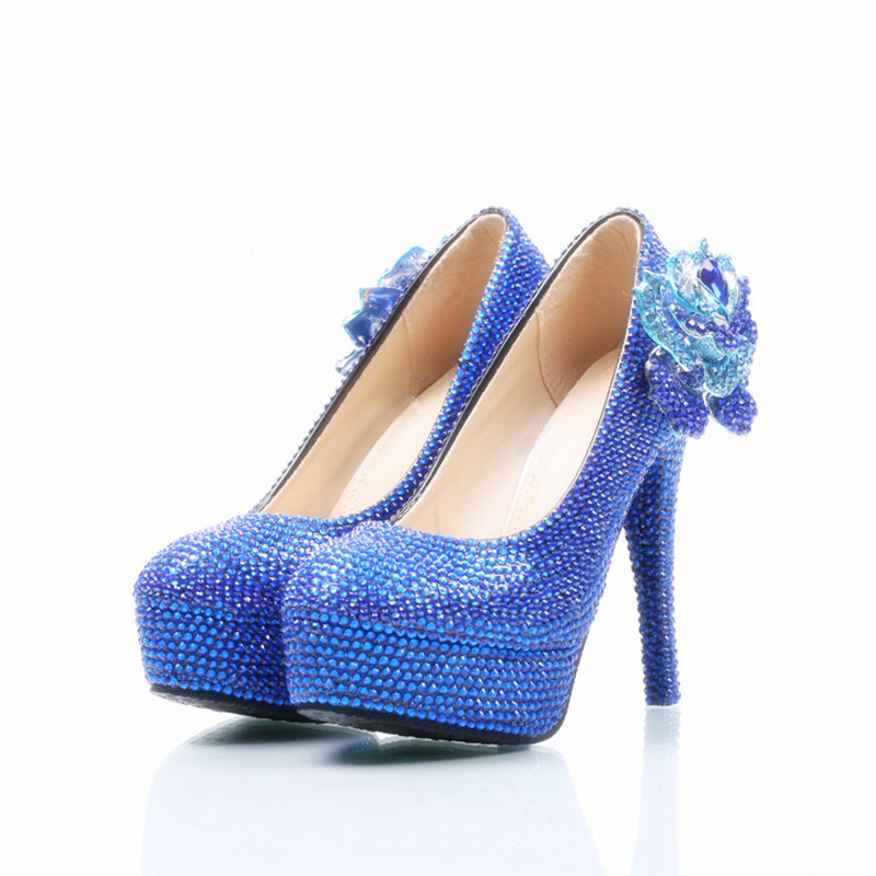 Shinning Crystal Flower Beadings Platform Stiletto High Heels Bridal Shoes