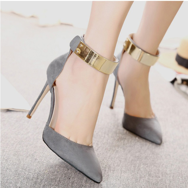Pointed Toe Stiletto Pumps With Metallic Ankle Cuff