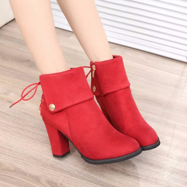 Chunky Heel Suede Pure Color Round Toe Short Boots