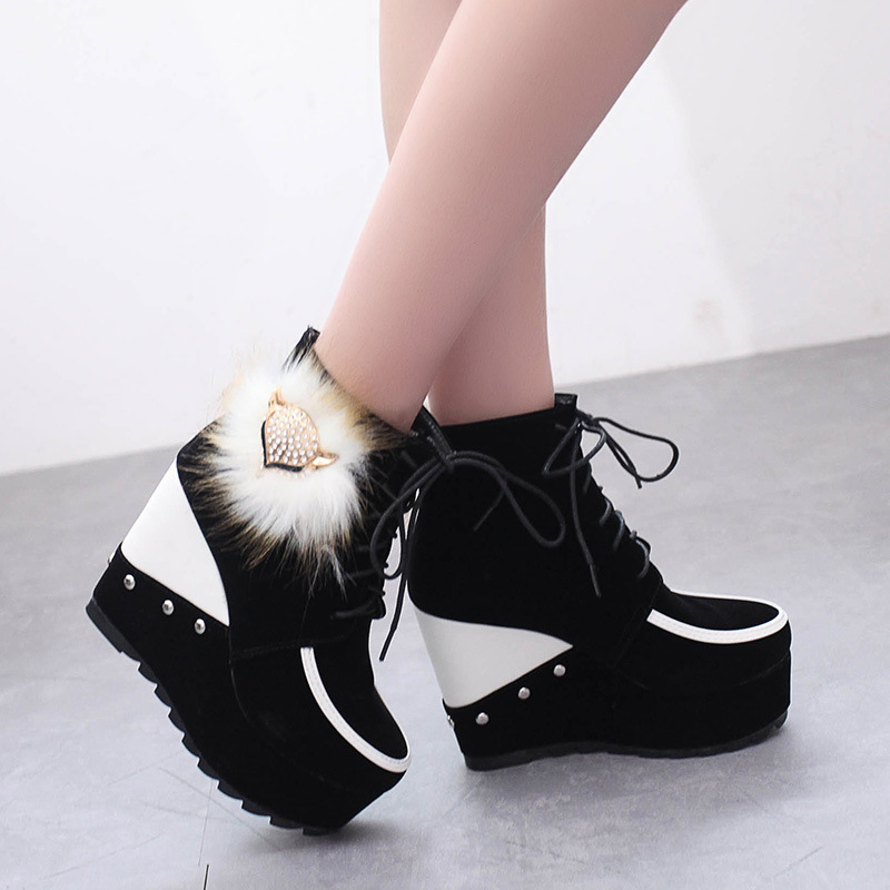 Scrub Pure color Rivets Lace-Up Slope Heel Round Toe High Heels