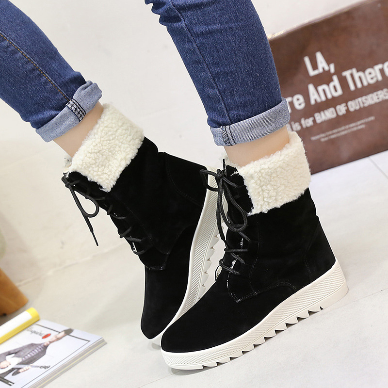 Suede Pure Color Lace-up Slope Heel Round Toe Boots