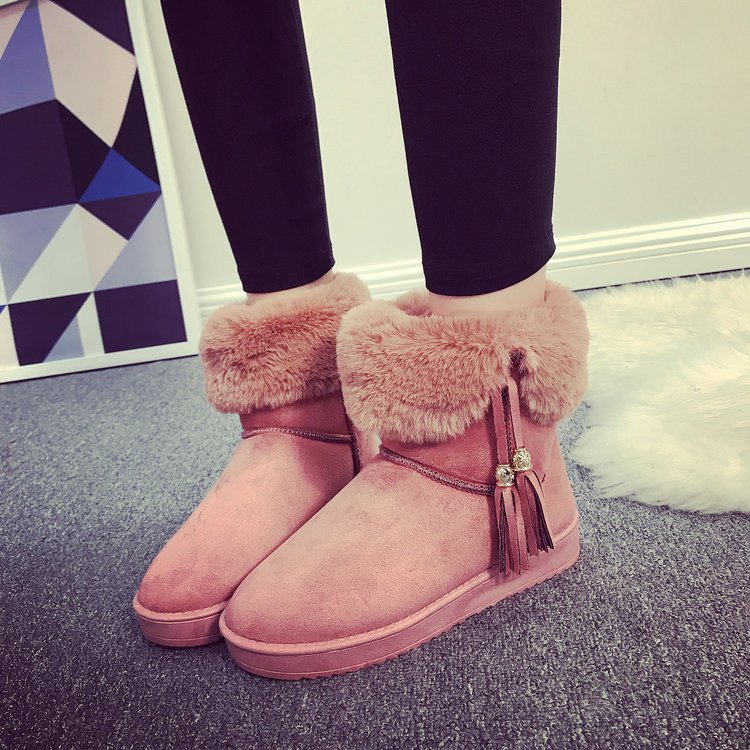 Pure Color Tassel Suede Flat Round Toe Short Boots