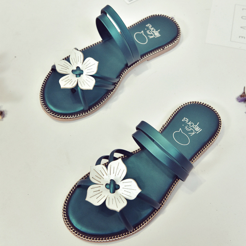 Open-toe Floral Flat Flip-flop Sandals, Slippers