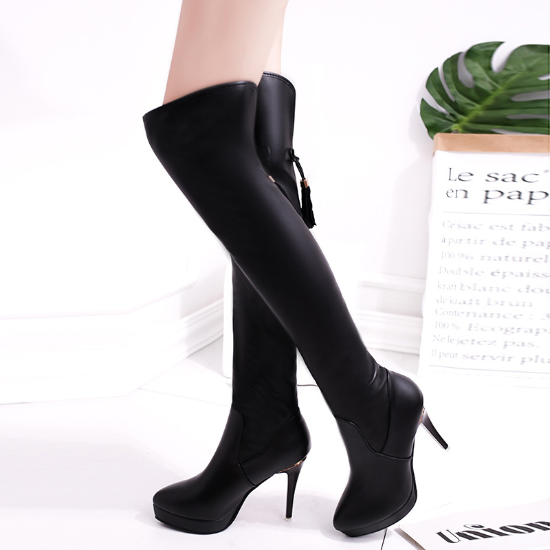 Pu Pure Color Stiletto Heel Round Toe High Boots