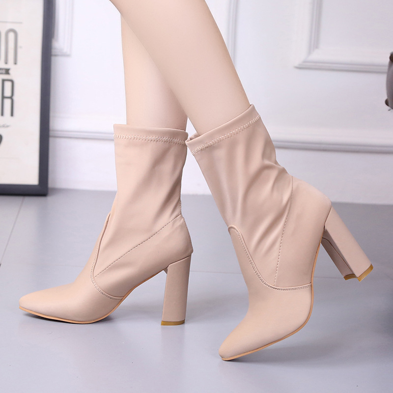 pointed sock boots low heel