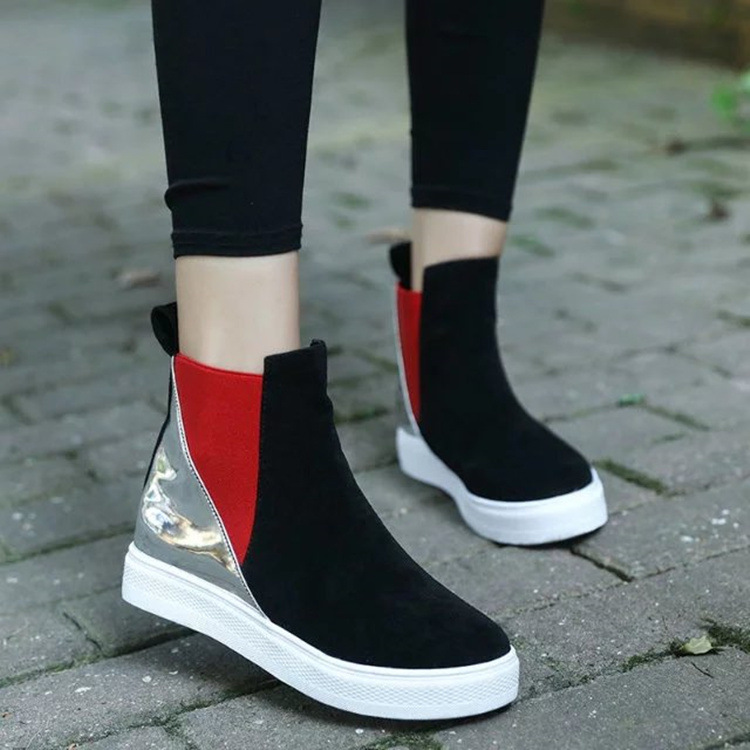 Patchwork Pu Slope Heel Round Toe Short Boots