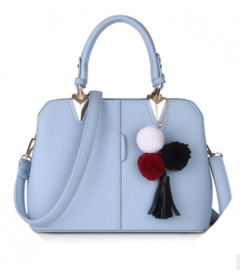 Pure Bright Colour Tote Shoulder Bag with Pompom and Tassel Detailing