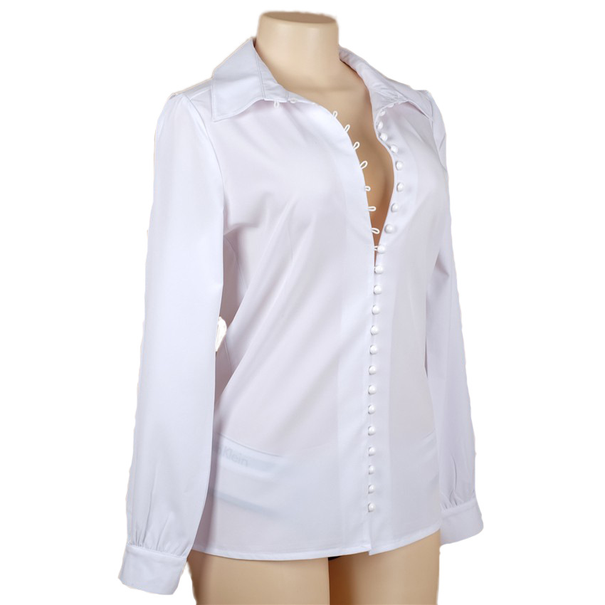 Lapel Collar Buttons Slim Pure Color Long Sleeves Blouse