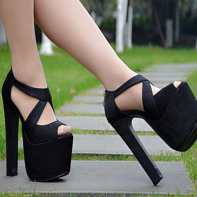 Straps Cross Peep Toe Super High Platform Heels Sandals