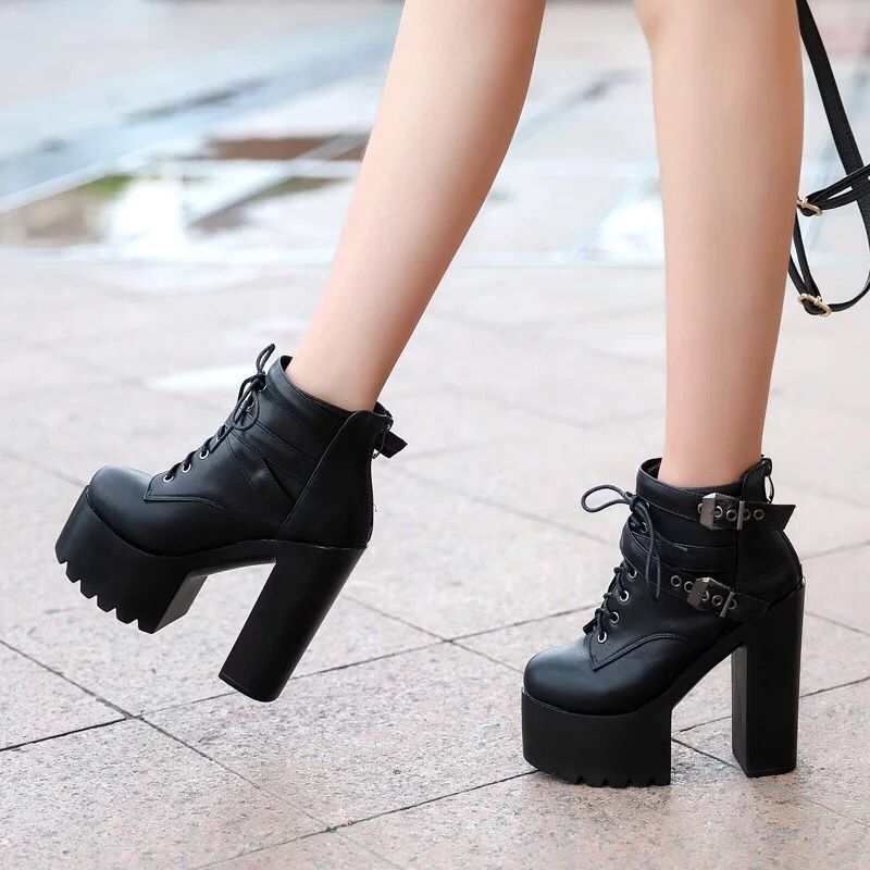 Lace-up Chunky Heel Platform Super High Heels Ankle Martin Boots