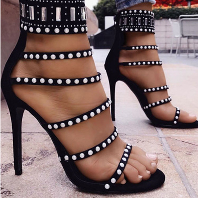 Diamond Straps Suede Open toe Stiletto High Heels Sandals on Luulla