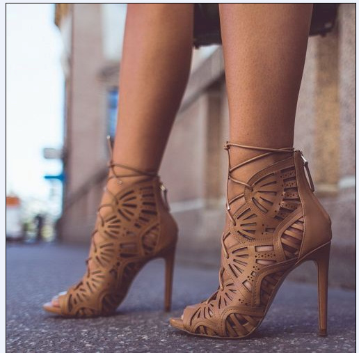 Cut Out Straps Peep Toe Stiletto High Heel Ankle Boot Sandals