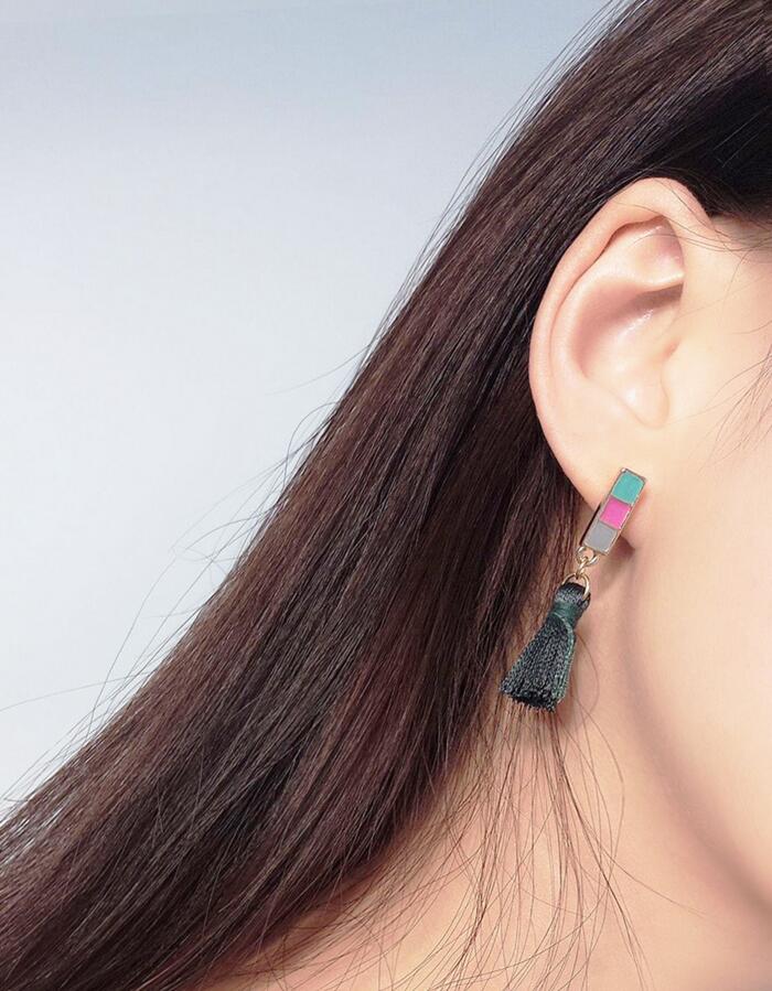 Geometric Impact Color Drop Thread Tassel Earrings