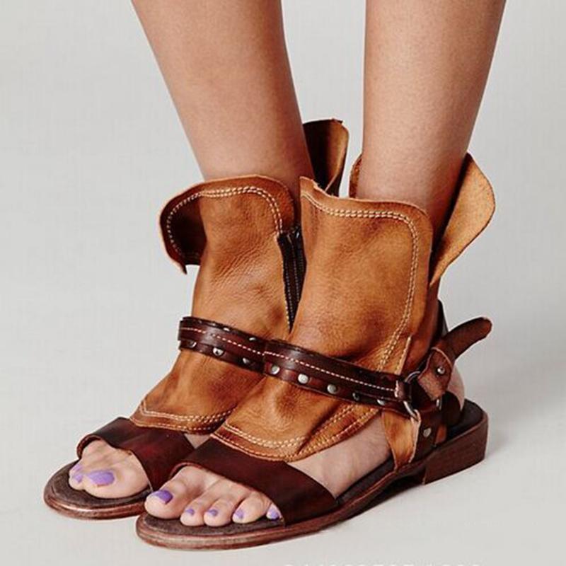 Patchwork buckle flat sandal cheap