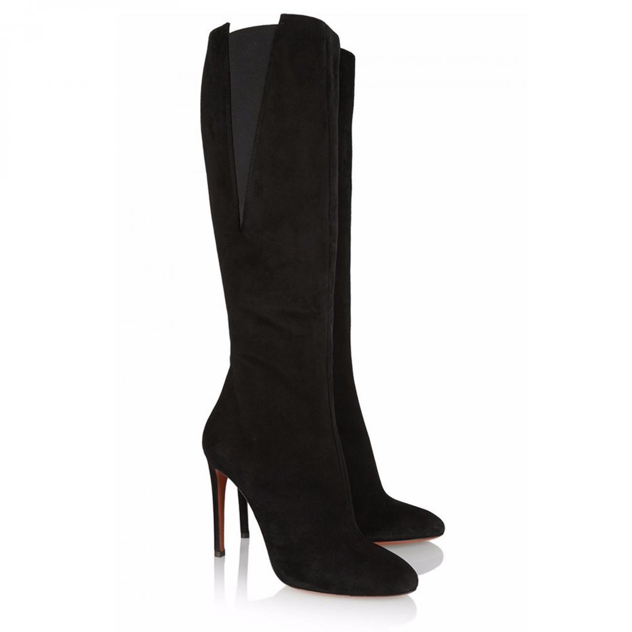 high heel knee length boots